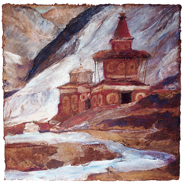 Stupa by the Bansang Khola
2001
100 x 100 cm, mixed media on lokta paper